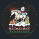 Santa Samoyed Riding Horse Christmas Sweater Lover Classic Round Sticker<br><div class="desc">Santa Samoyed Riding Horse Christmas Sweater Lover Owner</div>