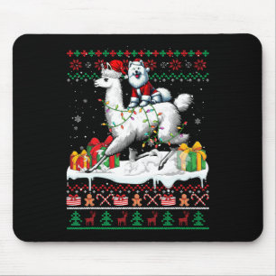 Santa Samoyed Riding Llama Christmas Sweater Lover Mouse Pad
