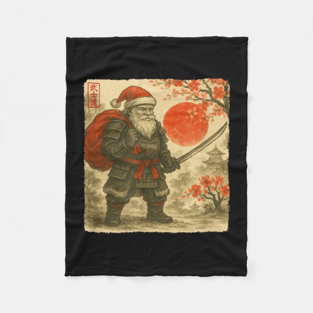 Santa Samurai Japanese Warrior Costume Sumi-e Art  Fleece Blanket (Front)