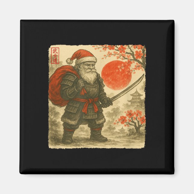 Santa Samurai Japanese Warrior Costume Sumi-e Art  Magnet (Front)