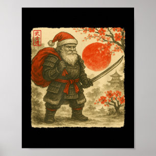 Santa Samurai Japanese Warrior Costume Sumi-e Art Poster