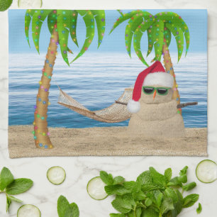 Santa Sandman With Palm Trees Tea Towel