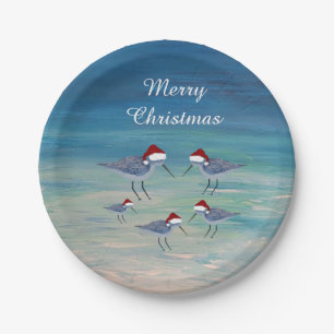 Santa Sandpipers Christmas Holiday party paper Plate