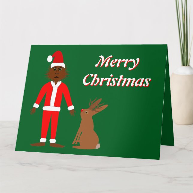Santa Sasquatch and Jackalope Christmas Custom Card (Front)