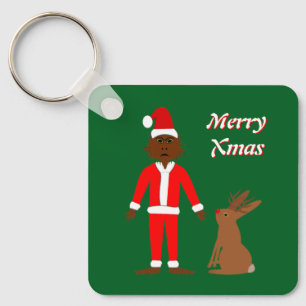 Santa Sasquatch and Jackalope Christmas Custom Key Ring