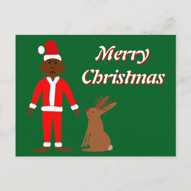 Santa Sasquatch and Jackalope Christmas Custom Postcard (Front)