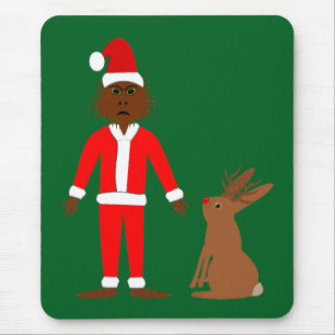 Santa Sasquatch and Jackalope Christmas Mouse Pad
