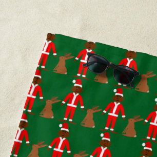 Santa Sasquatch and Jackalope Christmas Patterned Beach Towel