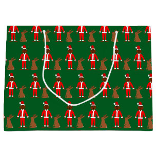 Santa Sasquatch and Jackalope Christmas Patterned Large Gift Bag