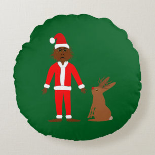 Santa Sasquatch and Jackalope Christmas Round Cushion