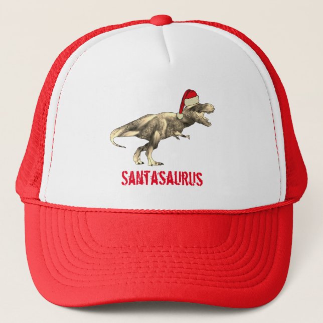 Santa saurus Christmas Dinosaur Scary T Rex Elf  Trucker Hat (Front)
