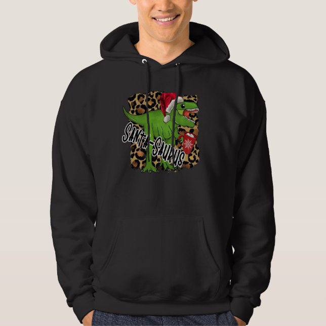 Santa Saurus Merry Christmas Dinosaur Hot Chocolat Hoodie (Front)