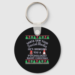 Santa Saw Your Social Media Litical Ugly Christmas Key Ring