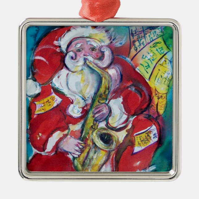 SANTA & SAX, CHRISTMAS PARTY METAL TREE DECORATION (Front)