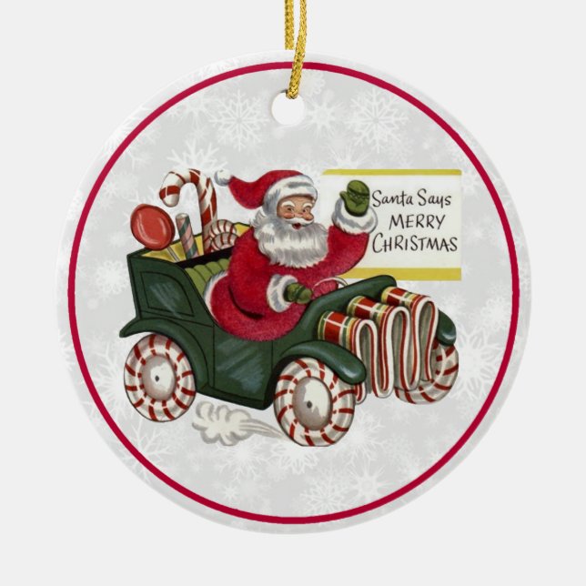 Santa Says Merry Christmas Ceramic Tree Decoration (Front)