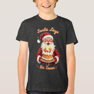 🎅Santa Says Six Seven Meme – Funny Santa Holding Tri-Blend Shirt