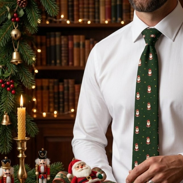 Santa Scatter on Deep Green Holiday  Tie (Creator Uploaded)