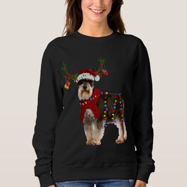 Santa Schnauzer reindeer Light Christmas Sweatshirt (Front)