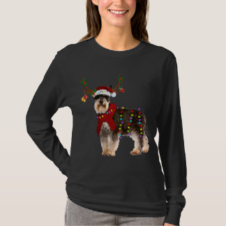 Santa Schnauzer reindeer Light Christmas T-Shirt