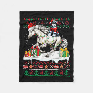Santa Schnauzer Riding Horse Christmas Sweater Lov Fleece Blanket