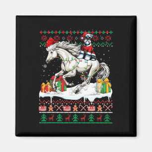 Santa Schnauzer Riding Horse Christmas Sweater Lov Magnet
