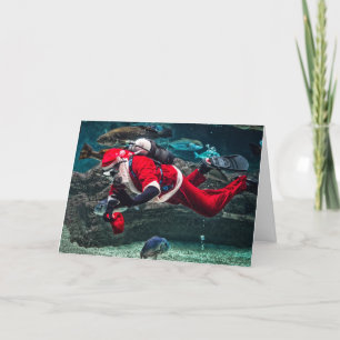 Santa Scuba Diving Aquarium Fish Customisable Holiday Card