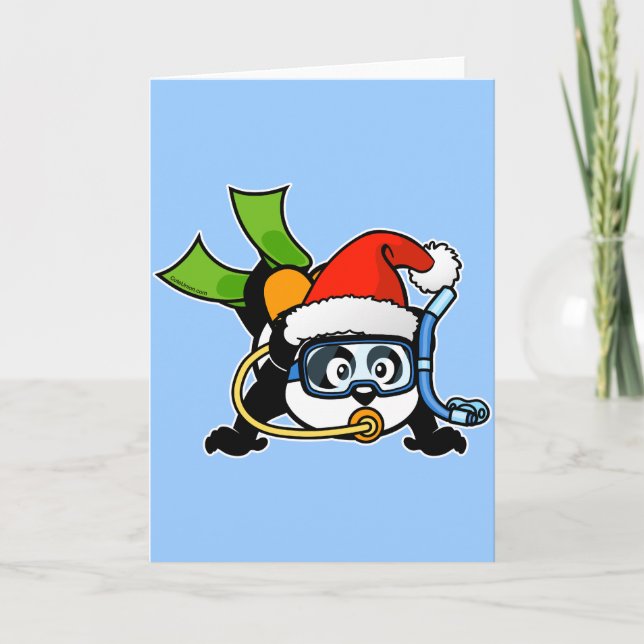 Santa Scuba Panda Holiday Card (Front)