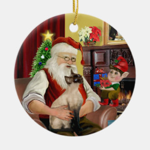 Santa - Seal Point Siamese cat Ceramic Tree Decoration