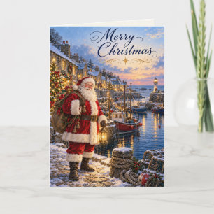 Santa Seaside Fishing Harbour Christmas Card
