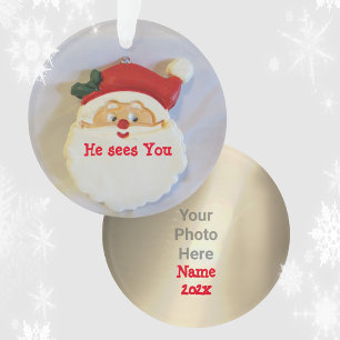 Santa Sees You Childs Playful Photo Ornament