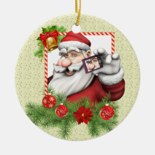 Santa Selfie Art Ceramic Christmas Ornament