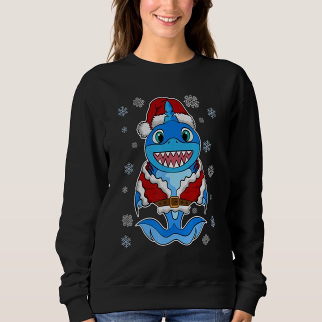Santa Shark, A Cute Shark in. a Santa Suit, Santa  Sweatshirt (Front)
