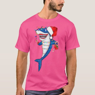 Santa Shark Christmas Lights Boys Sharkmas Xmas T-Shirt