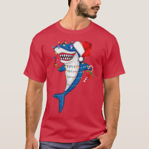 Santa Shark Christmas Lights Funny Boys Sharkmas X T-Shirt