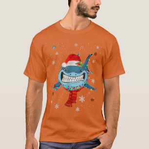 Santa Shark Christmas Lights Funny Boys Sharkmas X T-Shirt