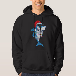 Santa Shark Christmas Lights Funny Sharkmas Ugly X Hoodie