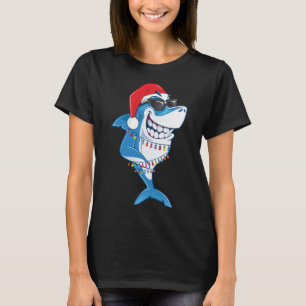Santa Shark Christmas Lights Funny Sharkmas Ugly X T-Shirt