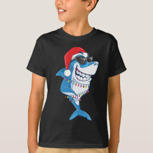 Santa Shark Christmas Lights Funny Sharkmas Ugly X T-Shirt