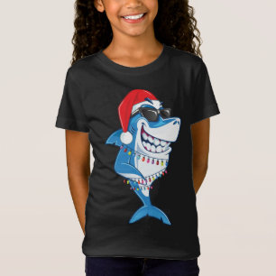 Santa Shark Christmas Lights Funny Sharkmas Ugly X T-Shirt