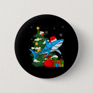 Santa Shark Christmas Lights Sharkmas Tree Xmas Bo 6 Cm Round Badge