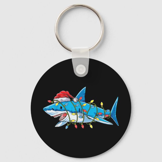 Santa Shark Christmas Lights Sharkmas Tree Xmas Bo Key Ring (Front)