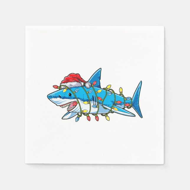 Santa Shark Christmas Lights Sharkmas Tree Xmas Bo Napkin (Front)
