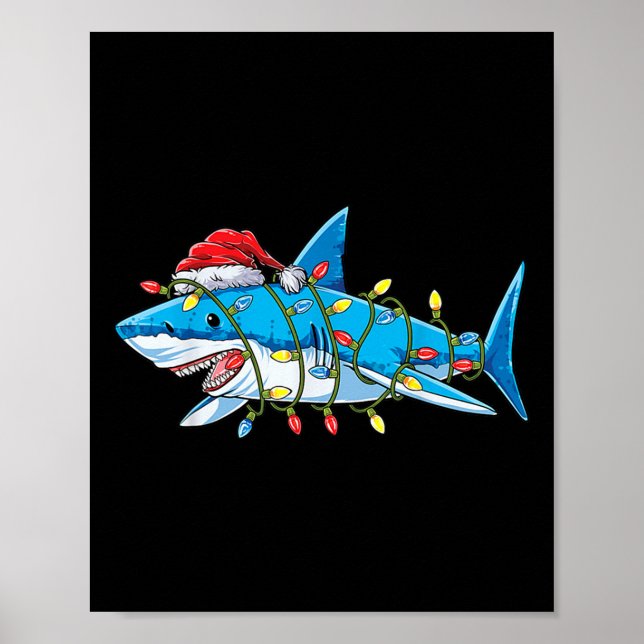Santa Shark Christmas Lights Sharkmas Tree Xmas Bo Poster (Front)