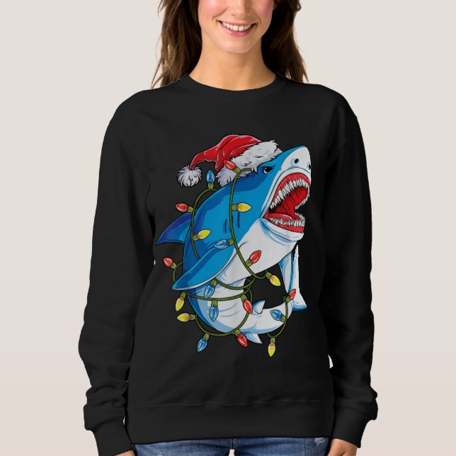 Santa Shark Christmas Lights Sharkmas Tree Xmas Bo Sweatshirt (Front)