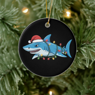 Santa Shark Christmas Lights Sharkmas Tree Xmas Ceramic Tree Decoration