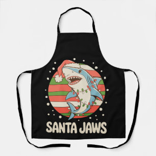 Santa Shark Christmas Lights Xmas Holiday Apron