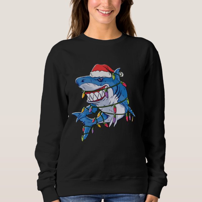 Santa Shark Christmas Lights Xmas Pajama Sharkmas  Sweatshirt (Front)