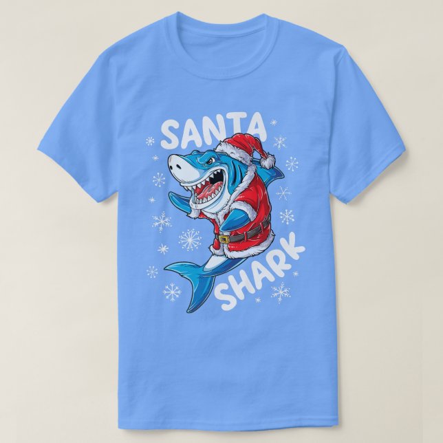 Santa Shark Christmas Pajamas Xmas Boys Men Merry  T-Shirt (Design Front)