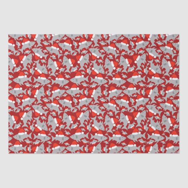Santa Shark Christmas Red Background Tissue Paper (Front)