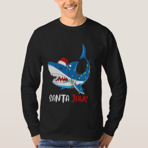 Santa Shark Jaws Christmas Lights Funny Boys Xmas T-Shirt